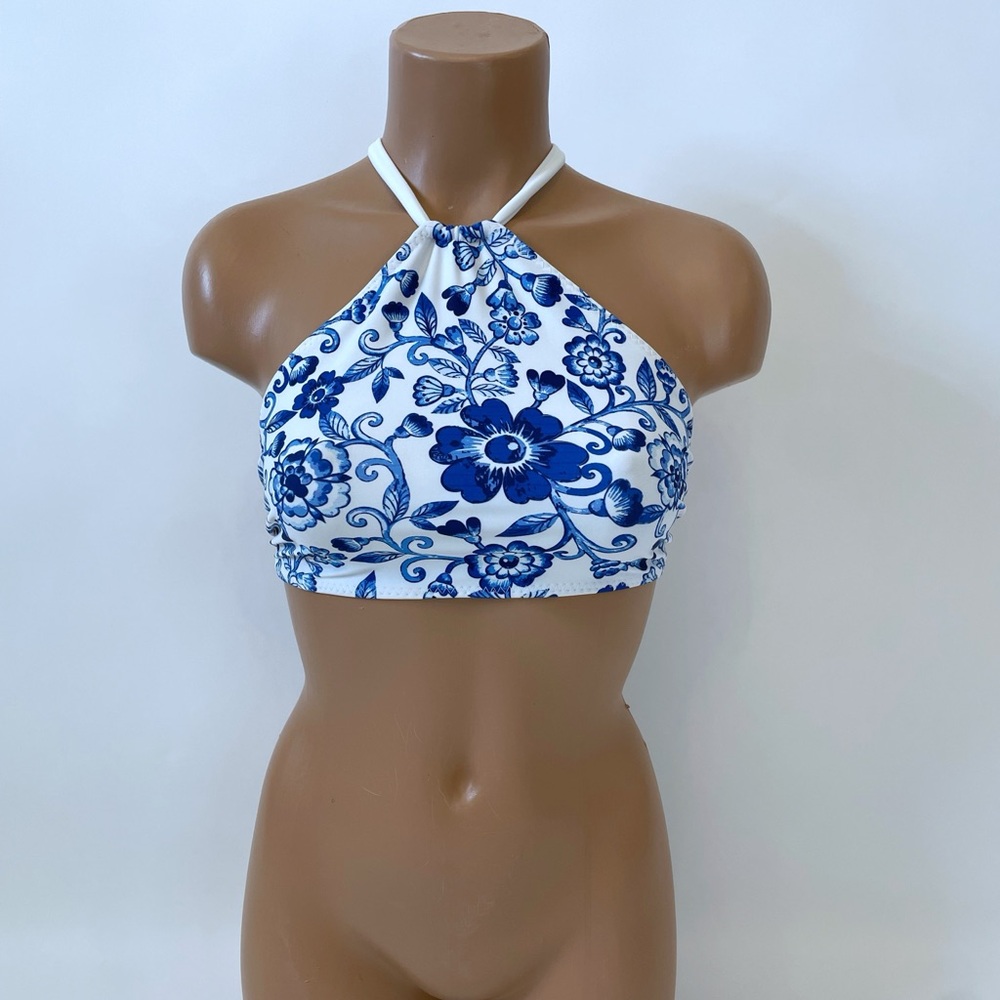 Floral Blue and White Bikini Top halter top